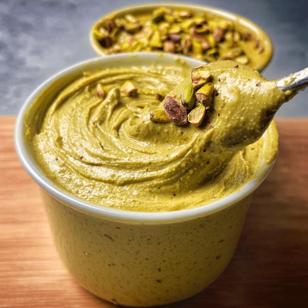 creamy pistachio butter in glass jar