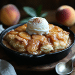 saskdev 98455 A warm Southern peach cobbler sits in a rustic 7bee43ac 9c25 41ce 8d38 6049f5127b38 1