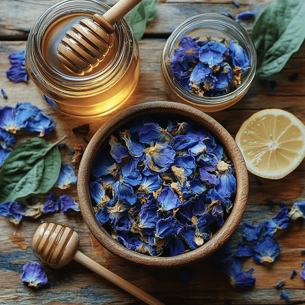 saskdev 98455 Flat lay photo of butterfly pea tea ingredients bfcc0a7c e77e 4838 87f6 c3720eb557e8 2