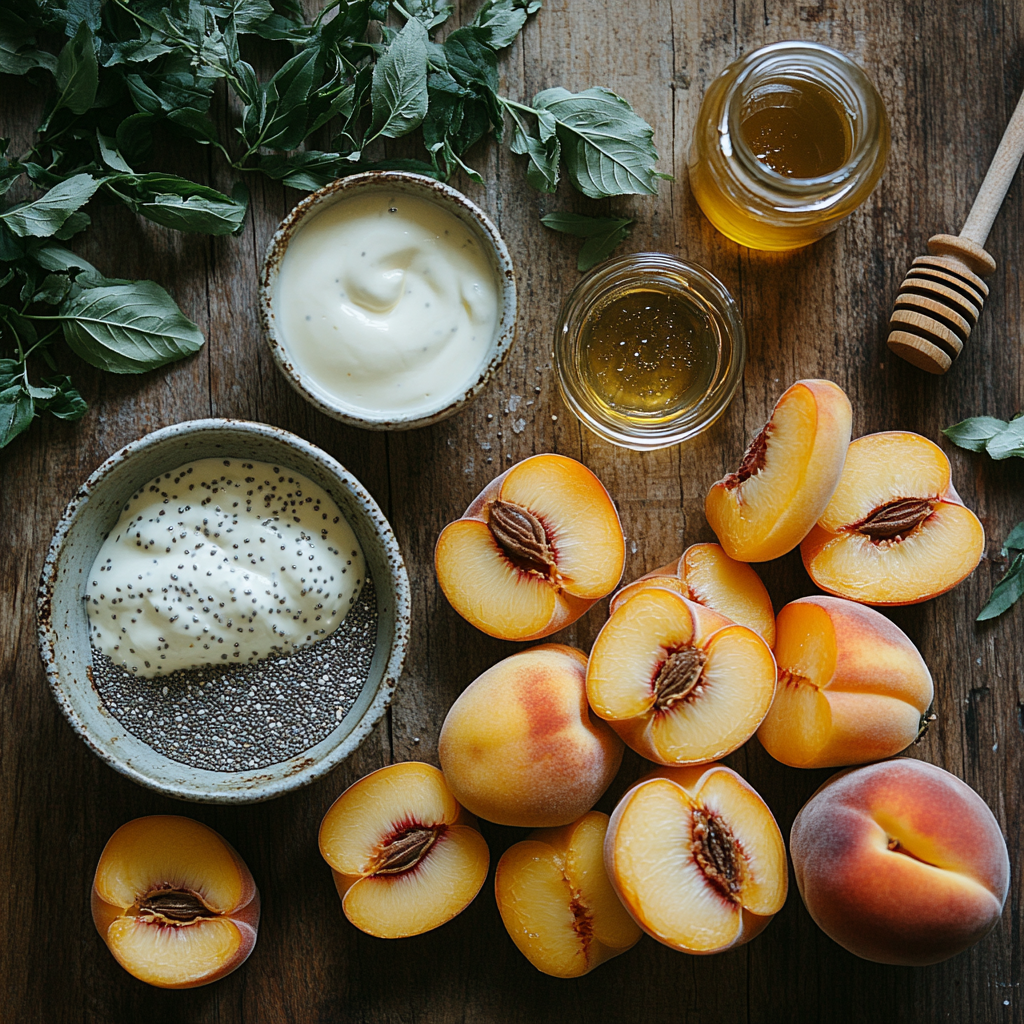 saskdev 98455 Flat lay of fresh ingredients for peaches crea cc2605bb f107 4f8a 935d baa8b4269da6 3