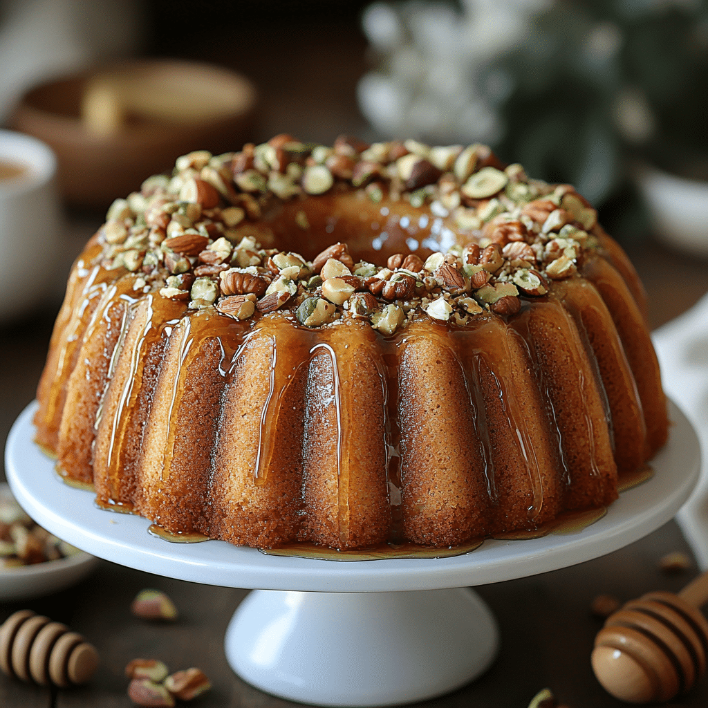 saskdev 98455 Golden baklava bundt cake on a white pedestal s eab9637e 2214 4562 b848 4eb8db124dd2 0