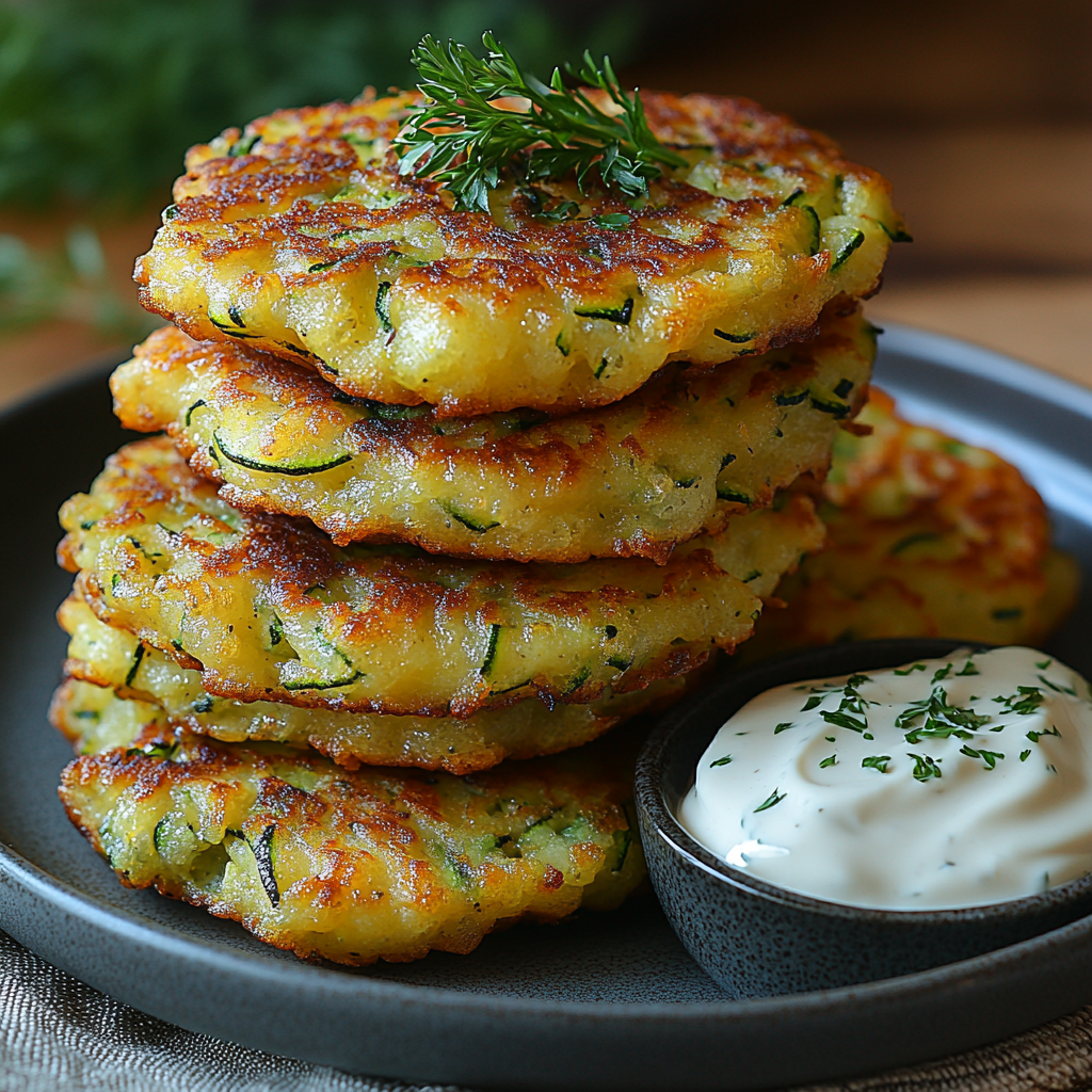 saskdev 98455 Golden crispy zucchini fritters stacked neatly d349ded6 bb48 4dfd 8631 08ad13960db2 0