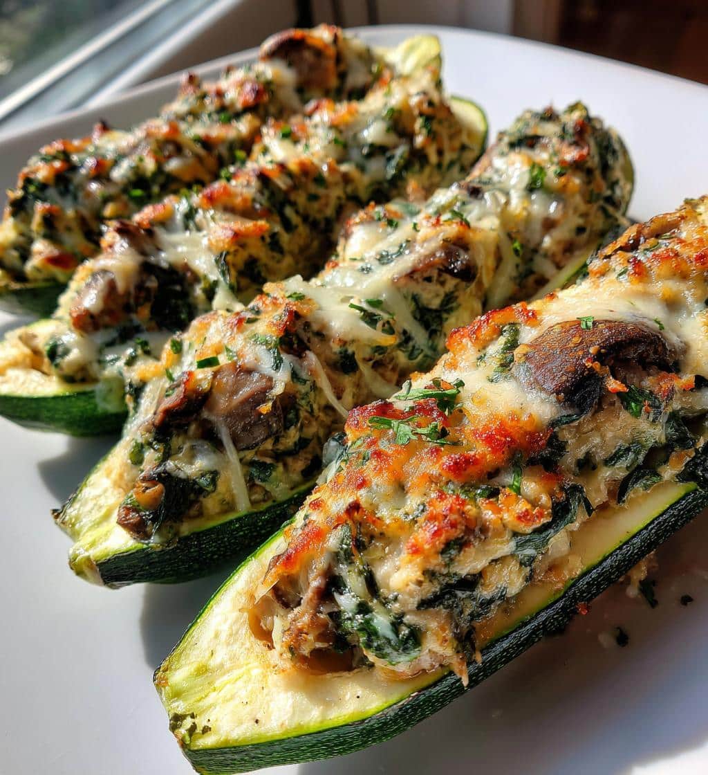 spinach mushroom and ricotta stuffed zucchini boats - detail 1