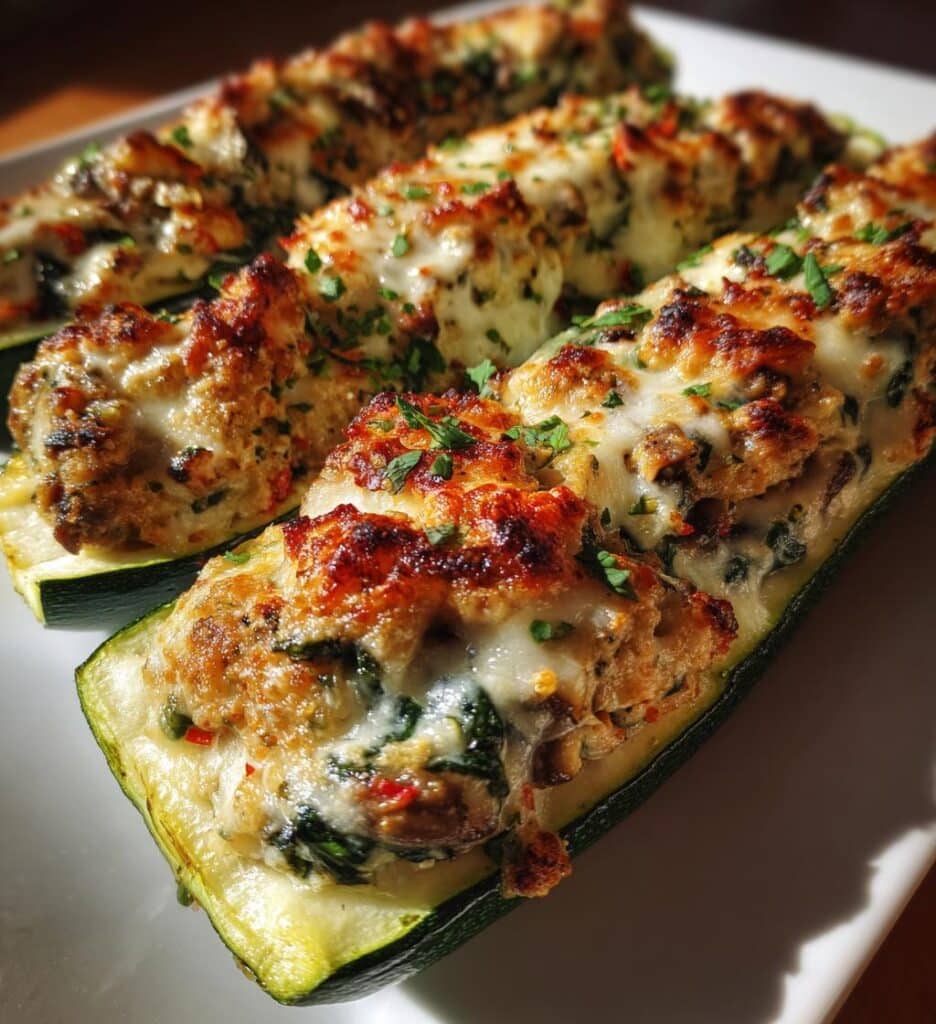 spinach mushroom and ricotta stuffed zucchini boats