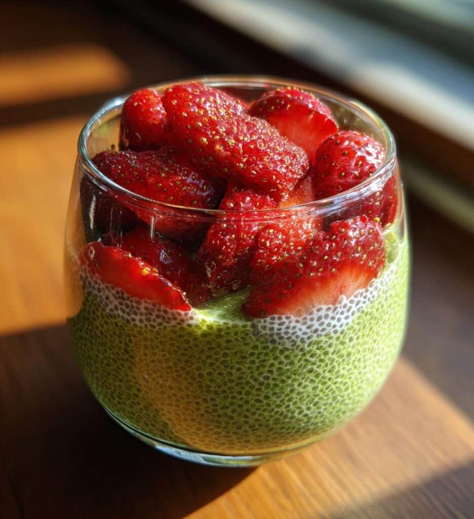 strawberry matcha chia seed pudding