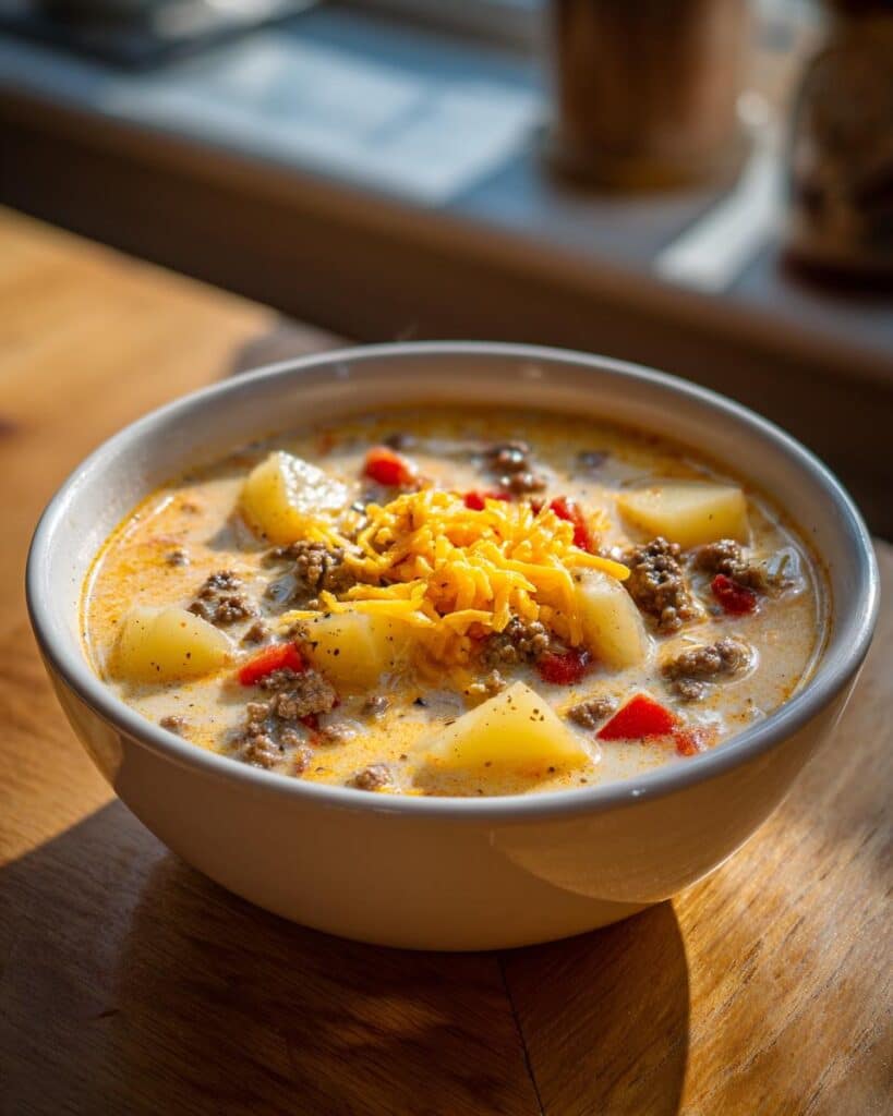Cheesy Beef and Potato Soup