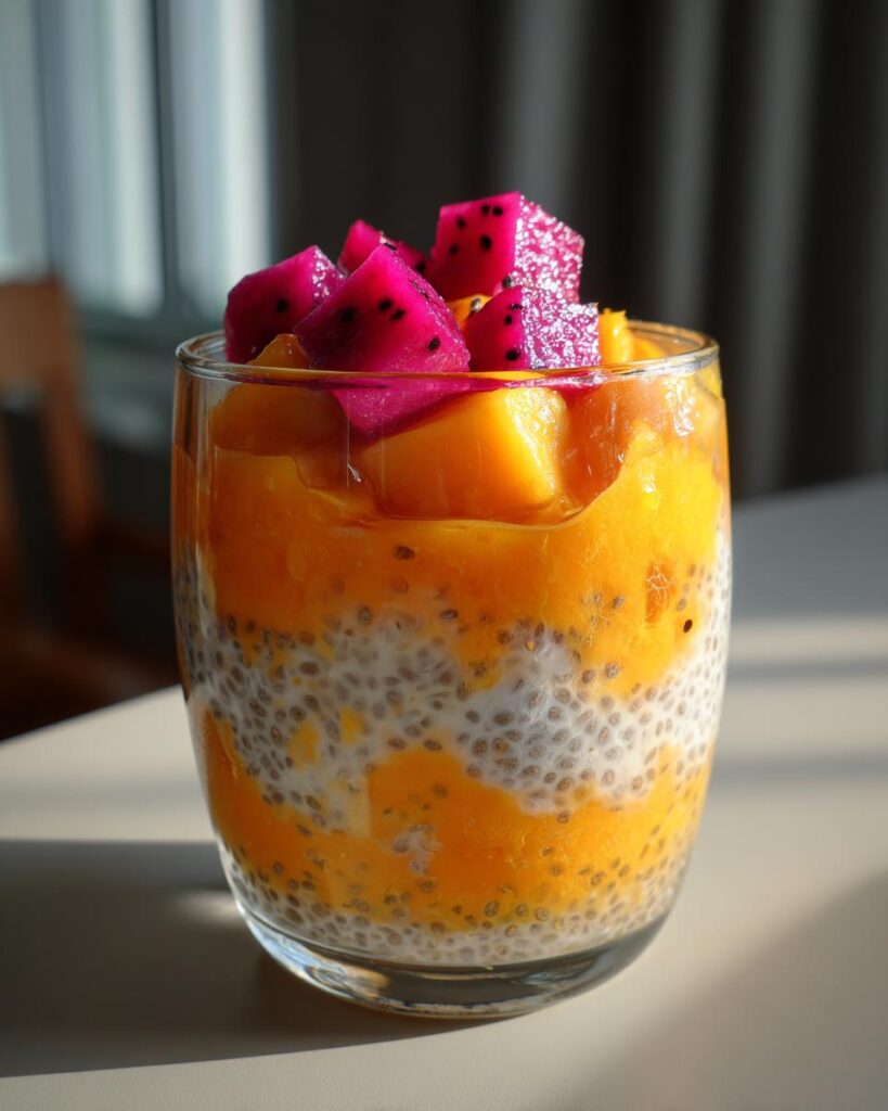 Creamy Mango & Dragon Fruit Chia Pudding