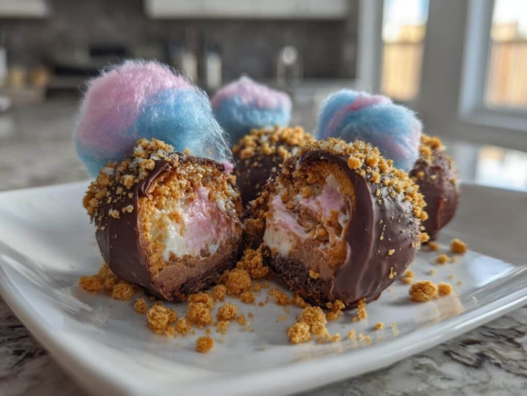 Crispy Cotton Candy Cheesecake Bombs