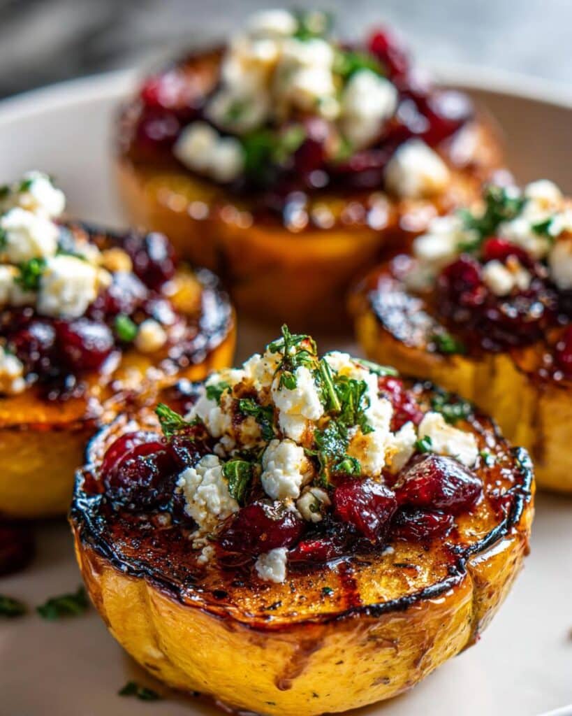 Honey-Glazed Acorn Squash with Feta Cheese and Cranberry Drizzle