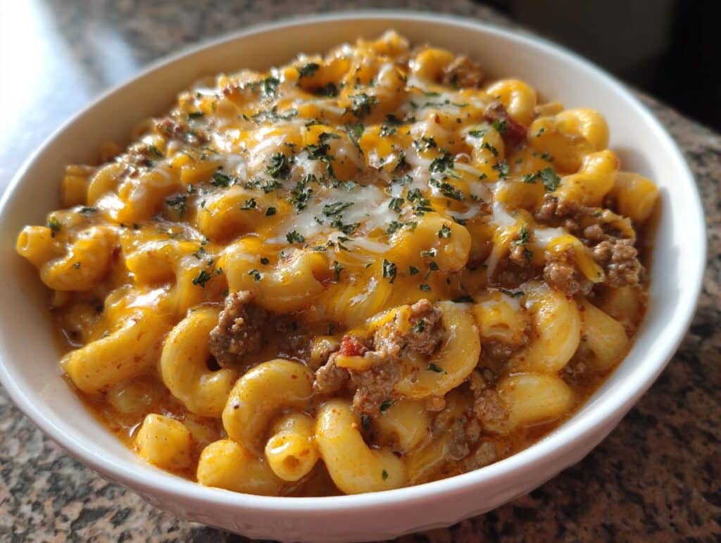 One-Pot Macaroni Cheeseburger Soup