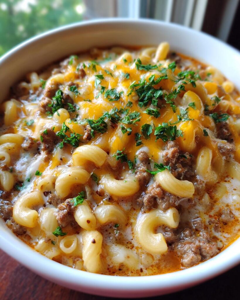 One-Pot Macaroni Cheeseburger Soup