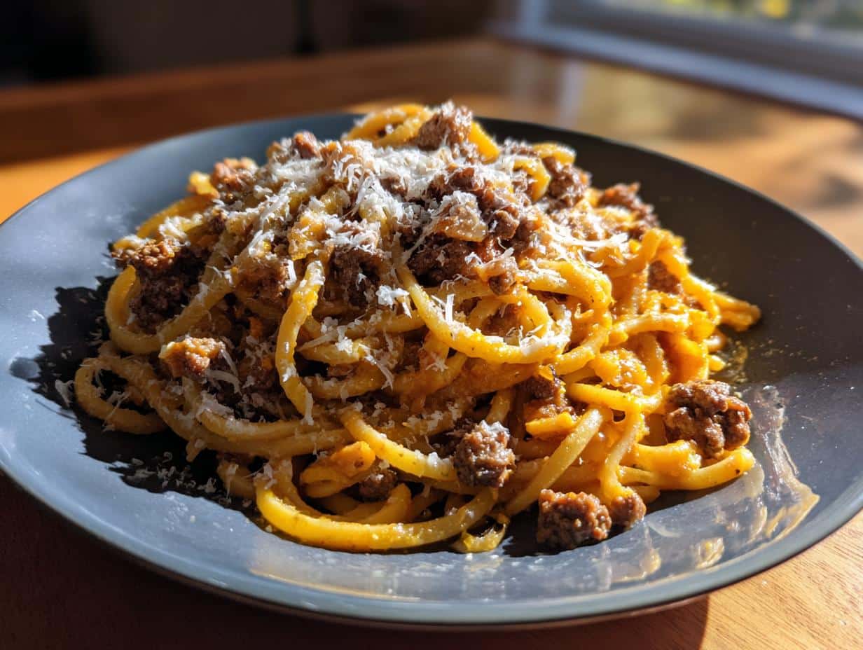 Pumpkin, beef & Caramelized Onion Pasta - detail 1