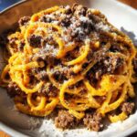 Pumpkin, beef & Caramelized Onion Pasta