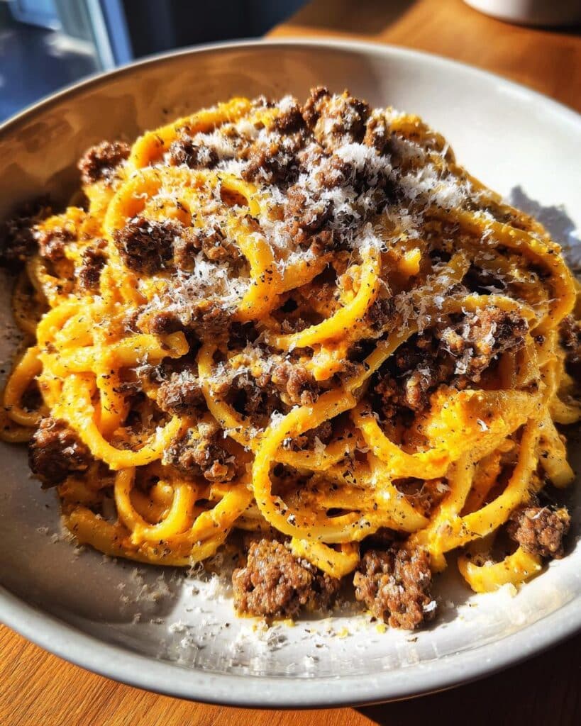 Pumpkin, beef & Caramelized Onion Pasta