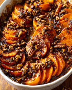 Scalloped Sweet Potato Casserole with Brown Sugar Sauce