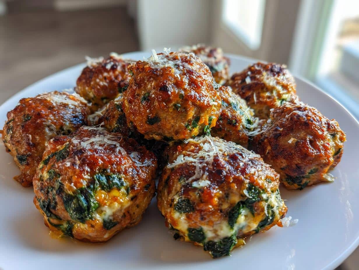 Spinach Garlic Meatballs Stuffed with Mozzarella - detail 1