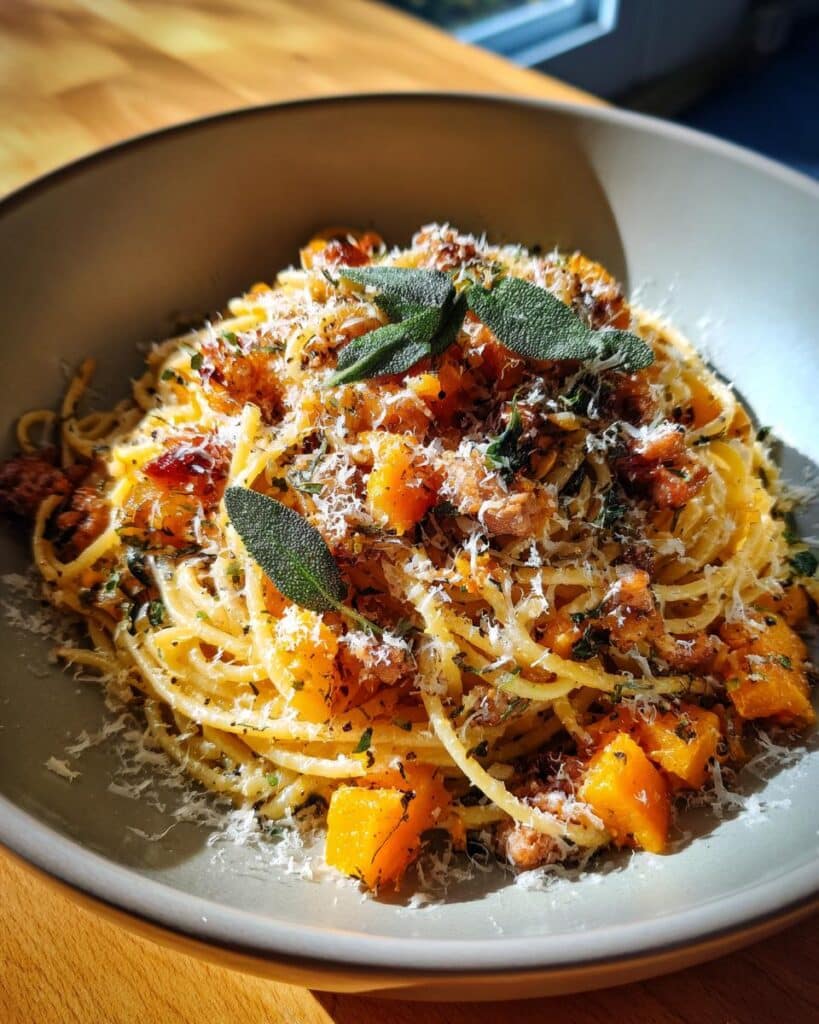 autumn sausage pasta squash