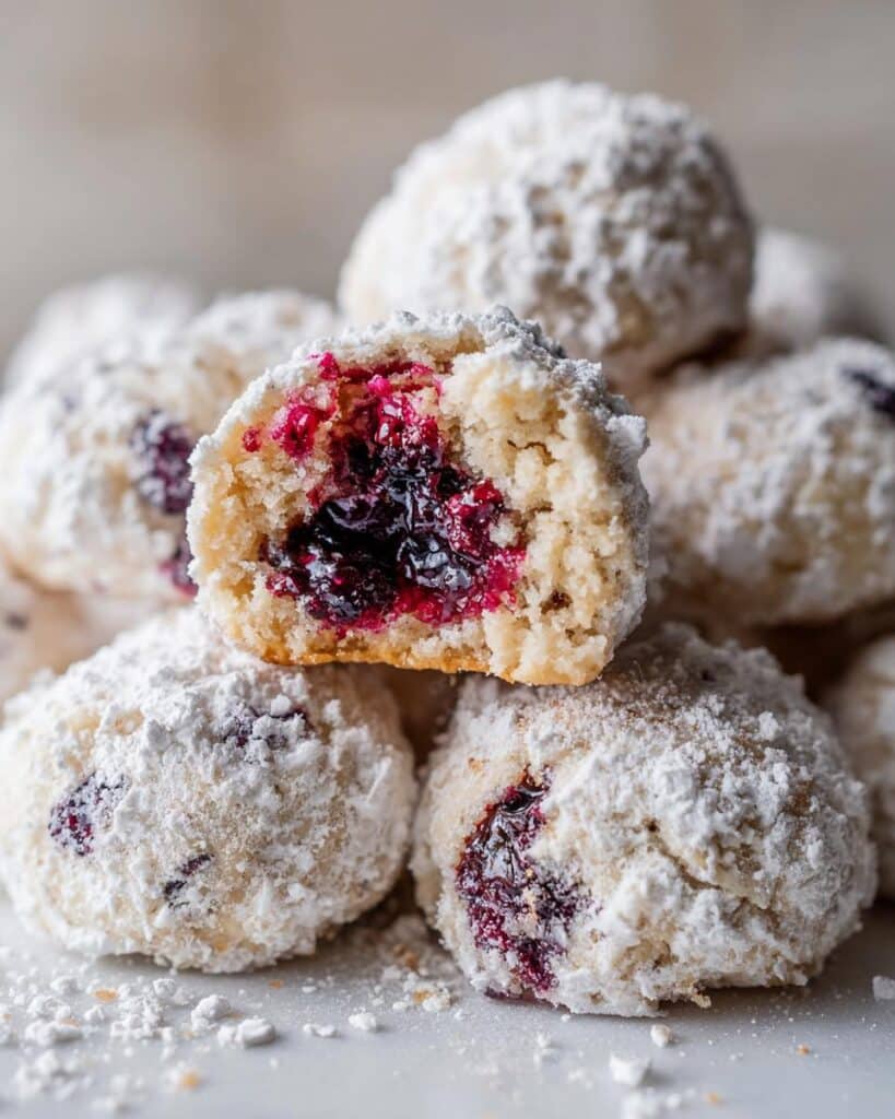 blueberry filled almond snowball cookies