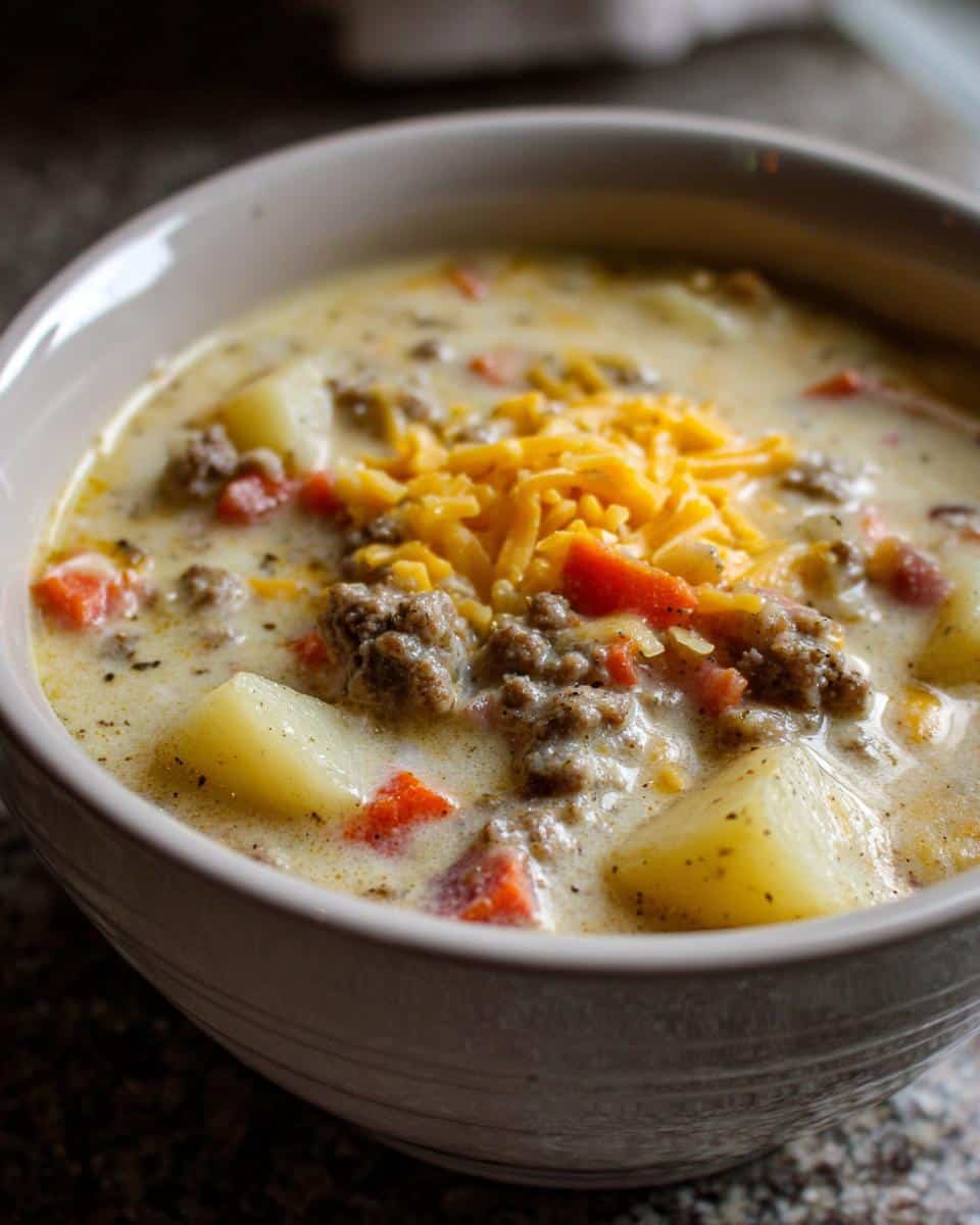 creamy cheeseburger soup - detail 1