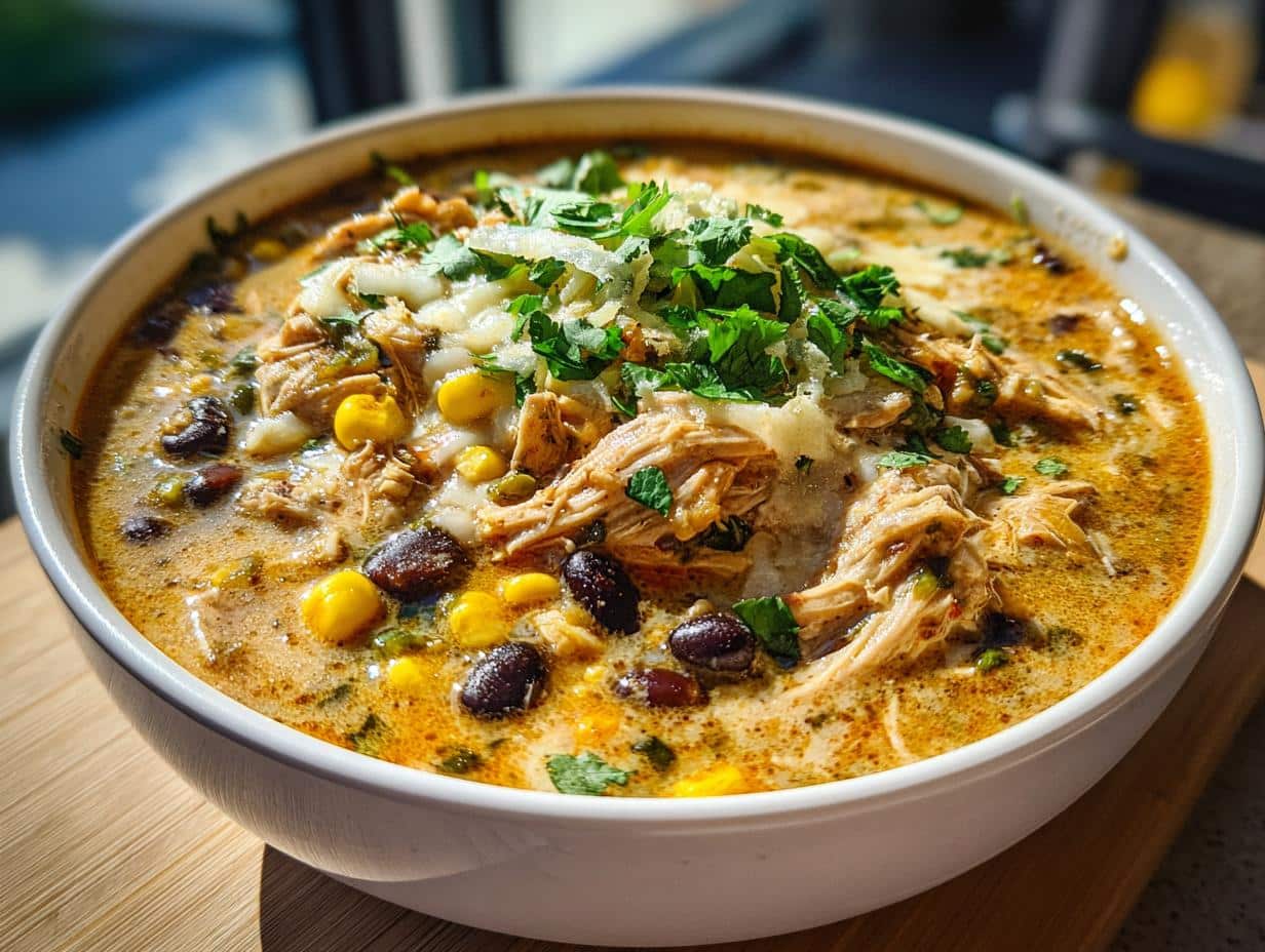 creamy green chile chicken enchilada soup - detail 1