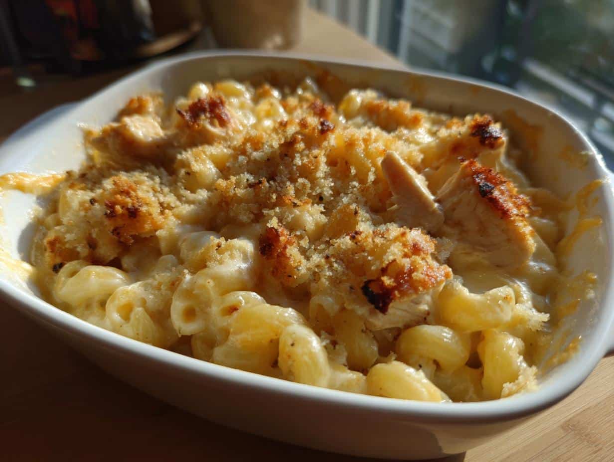 creamy honey pepper chicken mac and cheese - detail 1