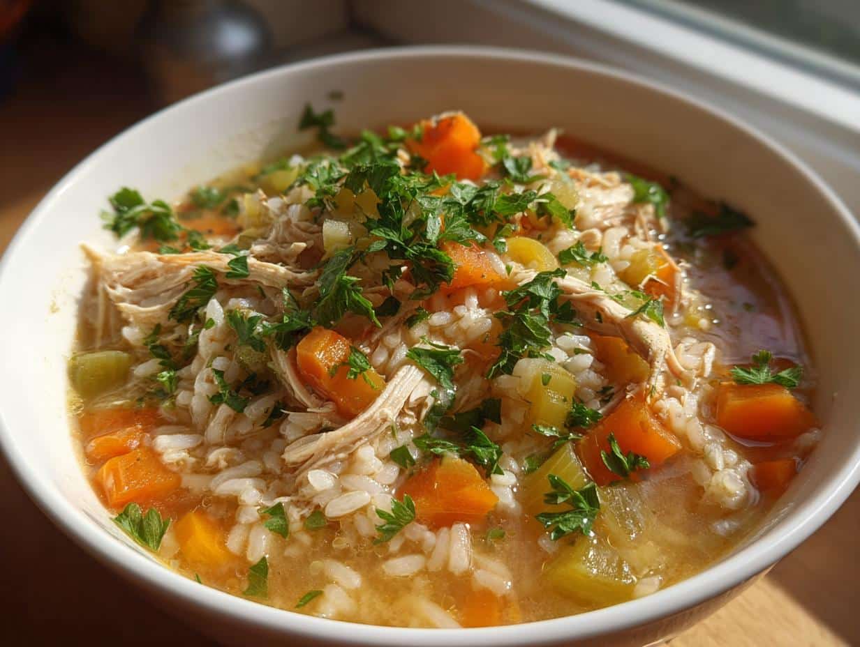 homemade ginger chicken and rice soup - detail 1