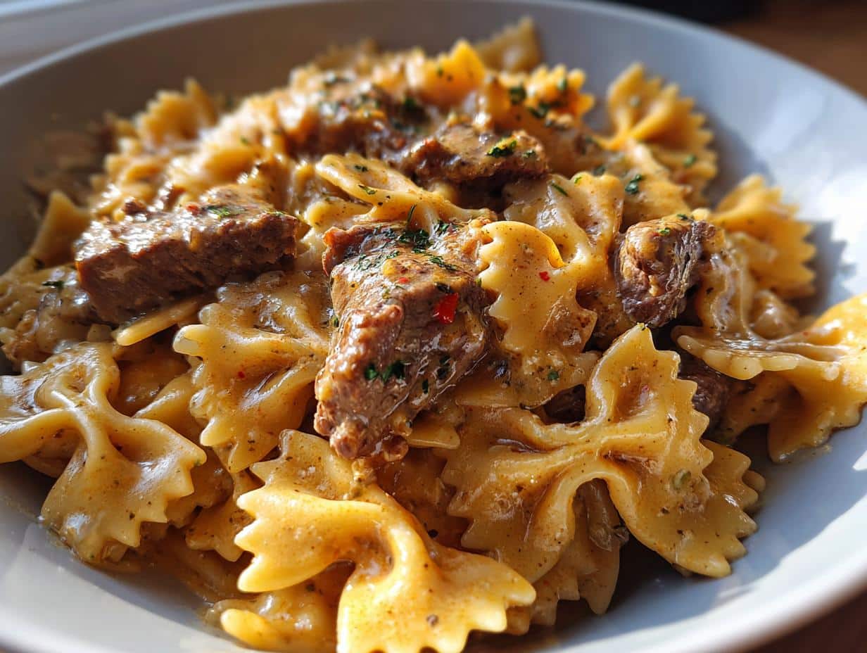 Beef and Bowtie Pasta with Alfredo Sauce - detail 1