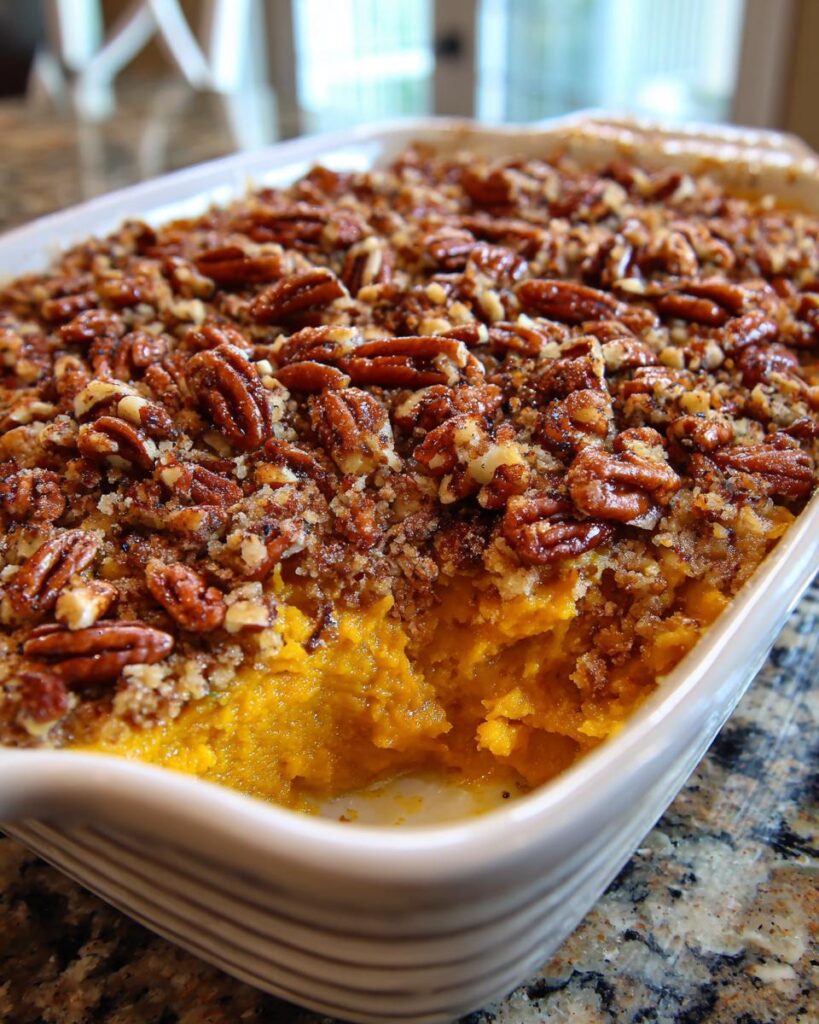 Butternut Squash Casserole with Crunchy Pecan Topping