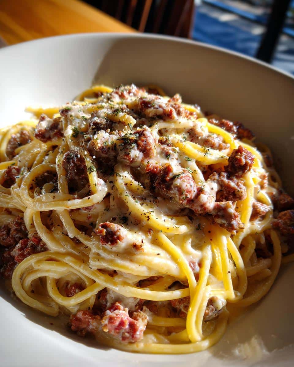 Cajun Beef Spaghetti in Creamy Three-Cheese Parmesan Sauce - detail 1
