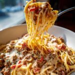 Cajun Beef Spaghetti in Creamy Three-Cheese Parmesan Sauce