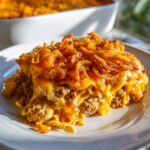 Cheesy Beef and Noodle Casserole with Crispy French Onions