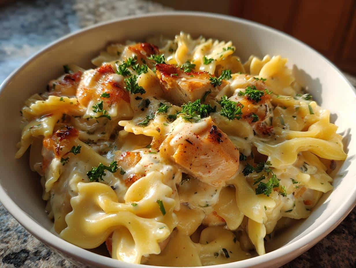 Cheesy Garlic Butter Chicken Bowties with Mozzarella Cream Sauce - detail 1