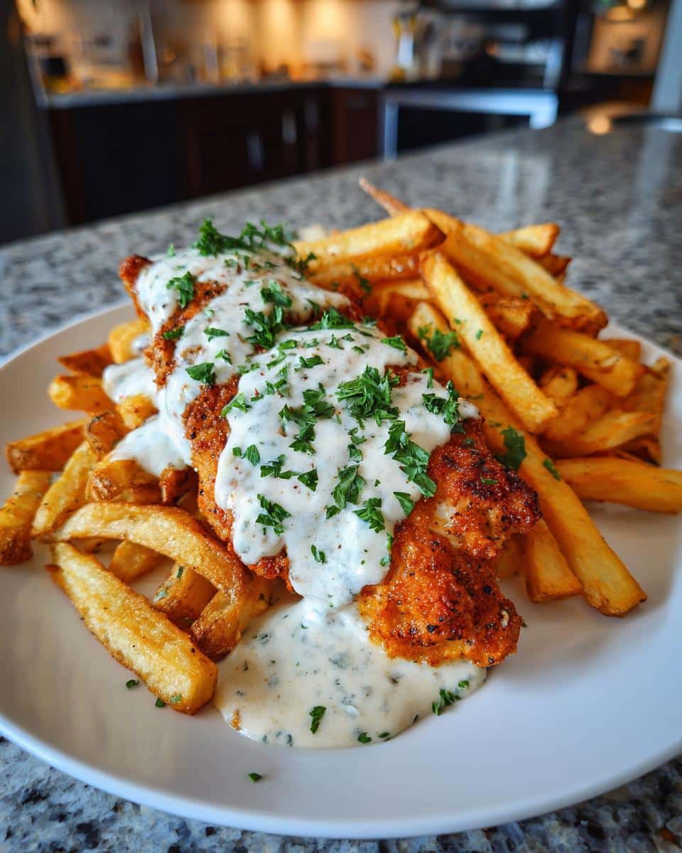 Chicken Fillet in Spicy, Creamy Garlic-Parmesan Sauce with Fries - detail 1