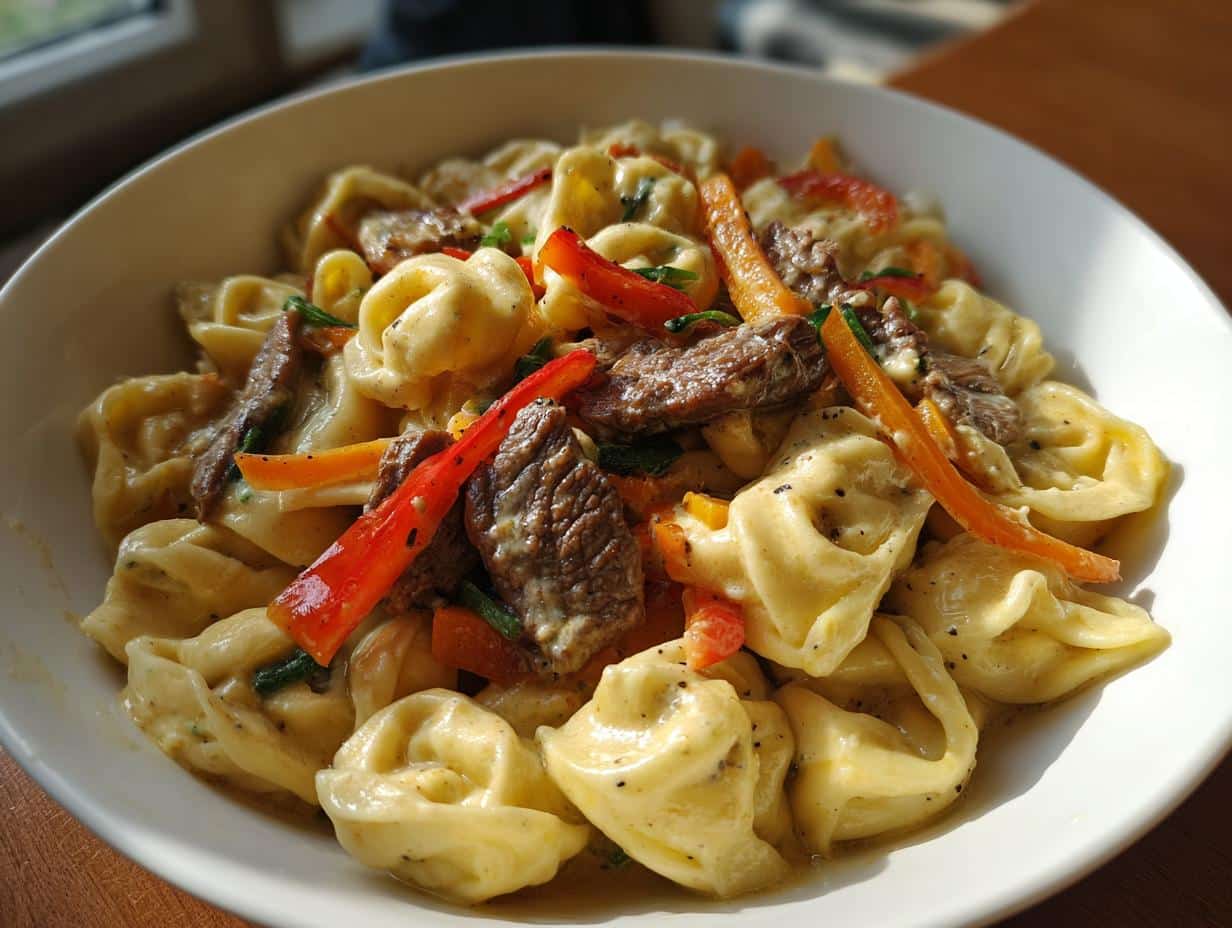 Creamy Cowboy Butter Tortellini with Steak and Carrots and Bell Peppers - detail 1