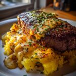 Garlic Butter Steak & Cheddar Potato Bake