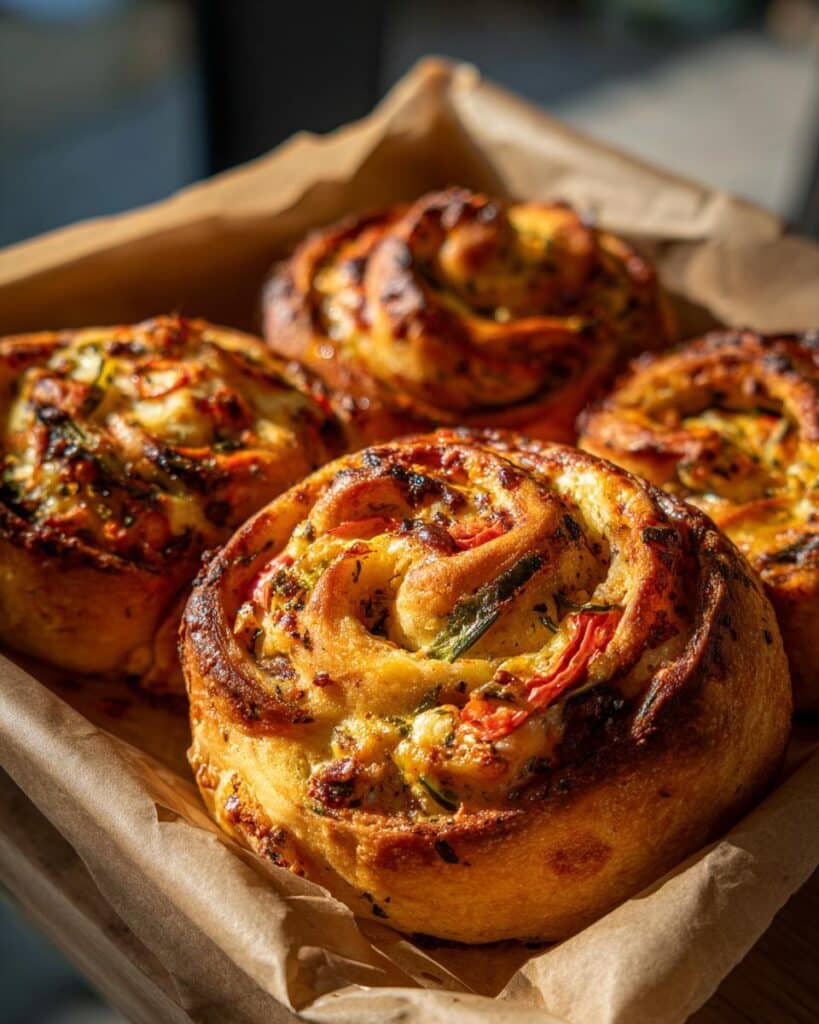 Homemade Bread Swirls with Vegetables & Cheese
