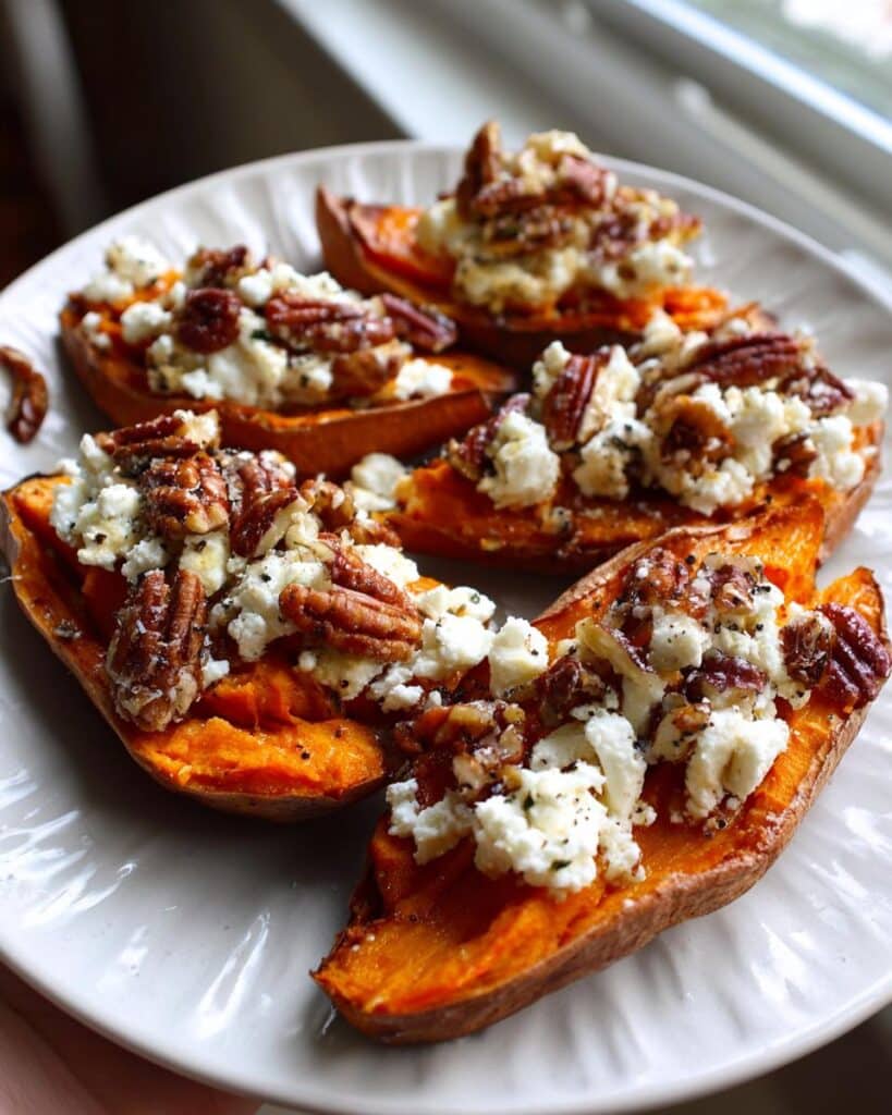 Maple Roasted Sweet Potatoes with Goat Cheese and Pecans