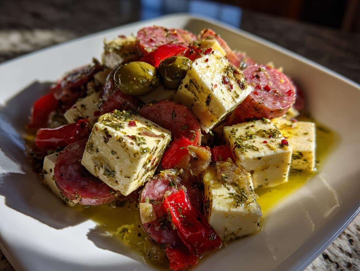 Marinated Cheese Appetizer with Salami & Pickles - detail 1