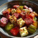 Marinated Cheese Appetizer with Salami & Pickles