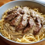 Peppercorn Steak Stroganoff Egg Noodles