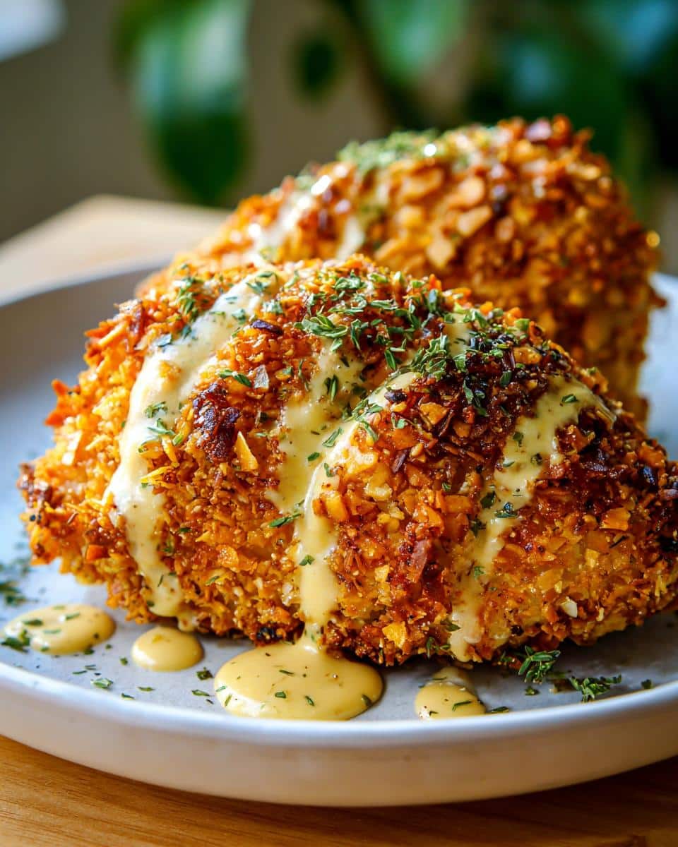 Pretzel Chicken with Mustard-Cheddar Sauce - detail 1