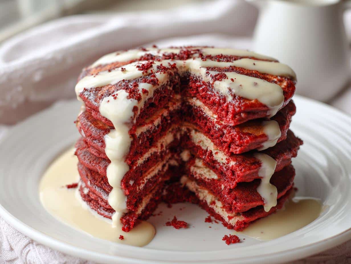 Red Velvet Pancakes with Cream Cheese Glaze and Rich Cocoa Flavor - detail 1