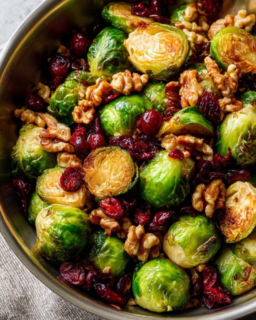 Roasted Brussels Sprouts with Cranberries and Walnuts