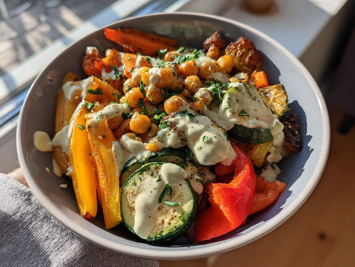Roasted Veggie & Chickpea Bowls with Maple Dijon Tahini Dressing - detail 1