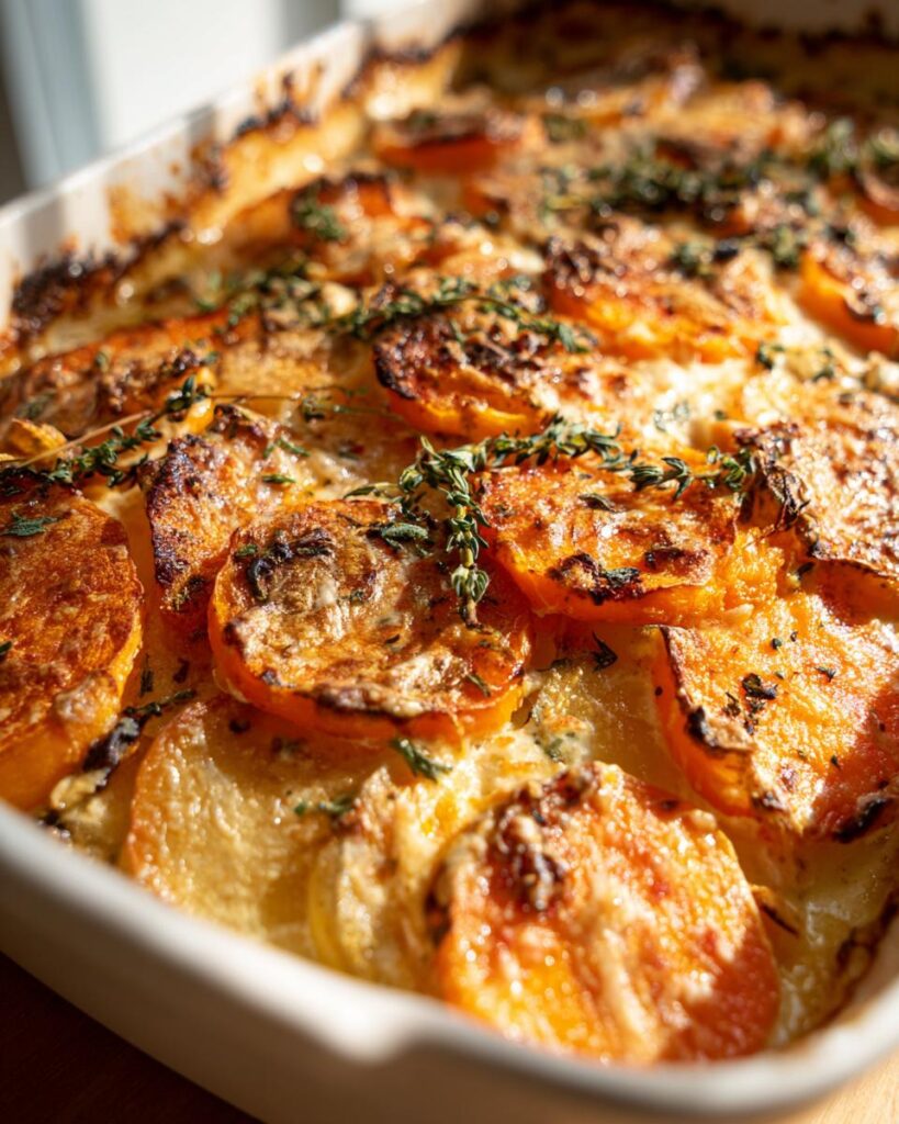 Root Vegetable Gratin with Sweet Potatoes, Parsnips, and Beets