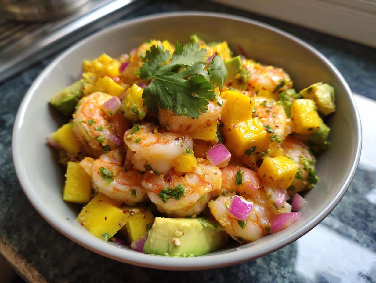Shrimp and Avocado Bowls with Mango Salsa & Lime-Chili Sauce - detail 1