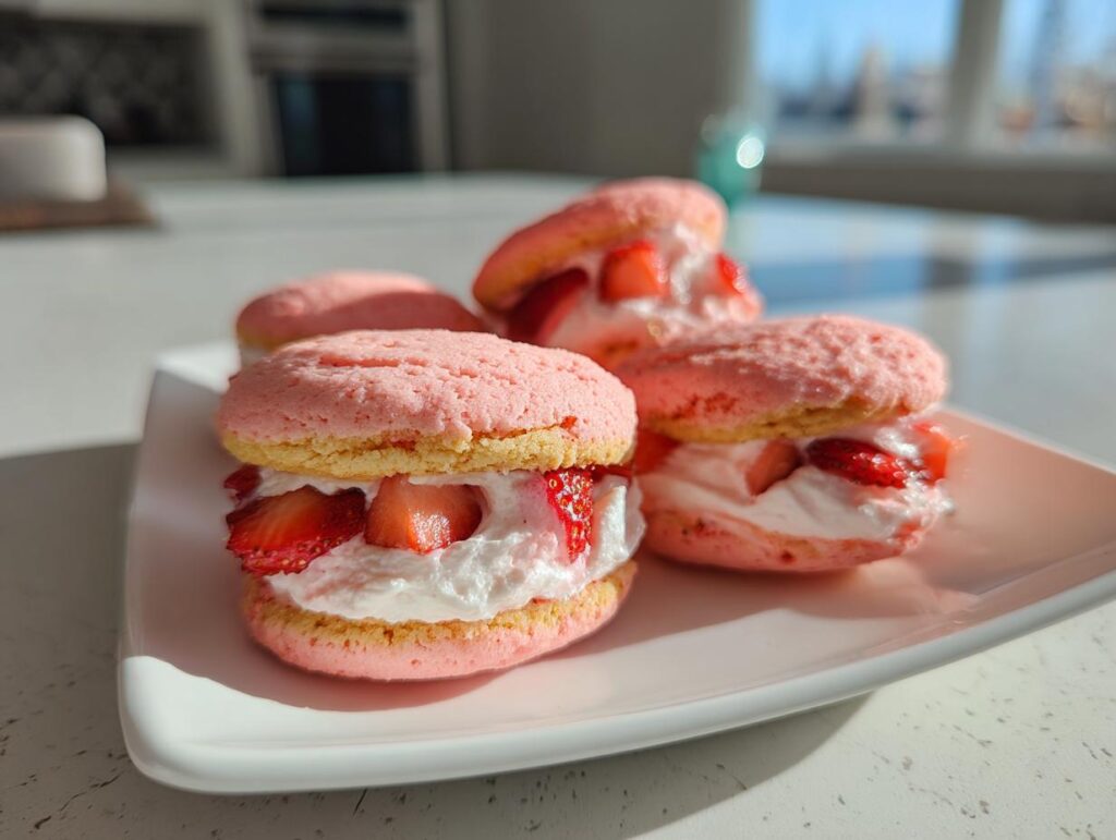 Strawberry Cake Mix Sandwich Cookies