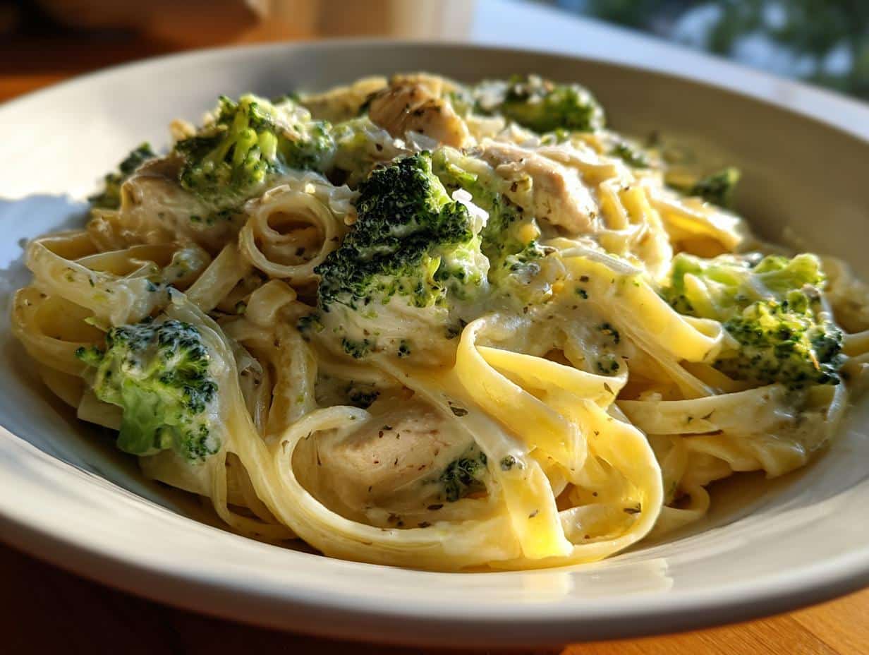 creamy chicken broccoli alfredo pasta - detail 1