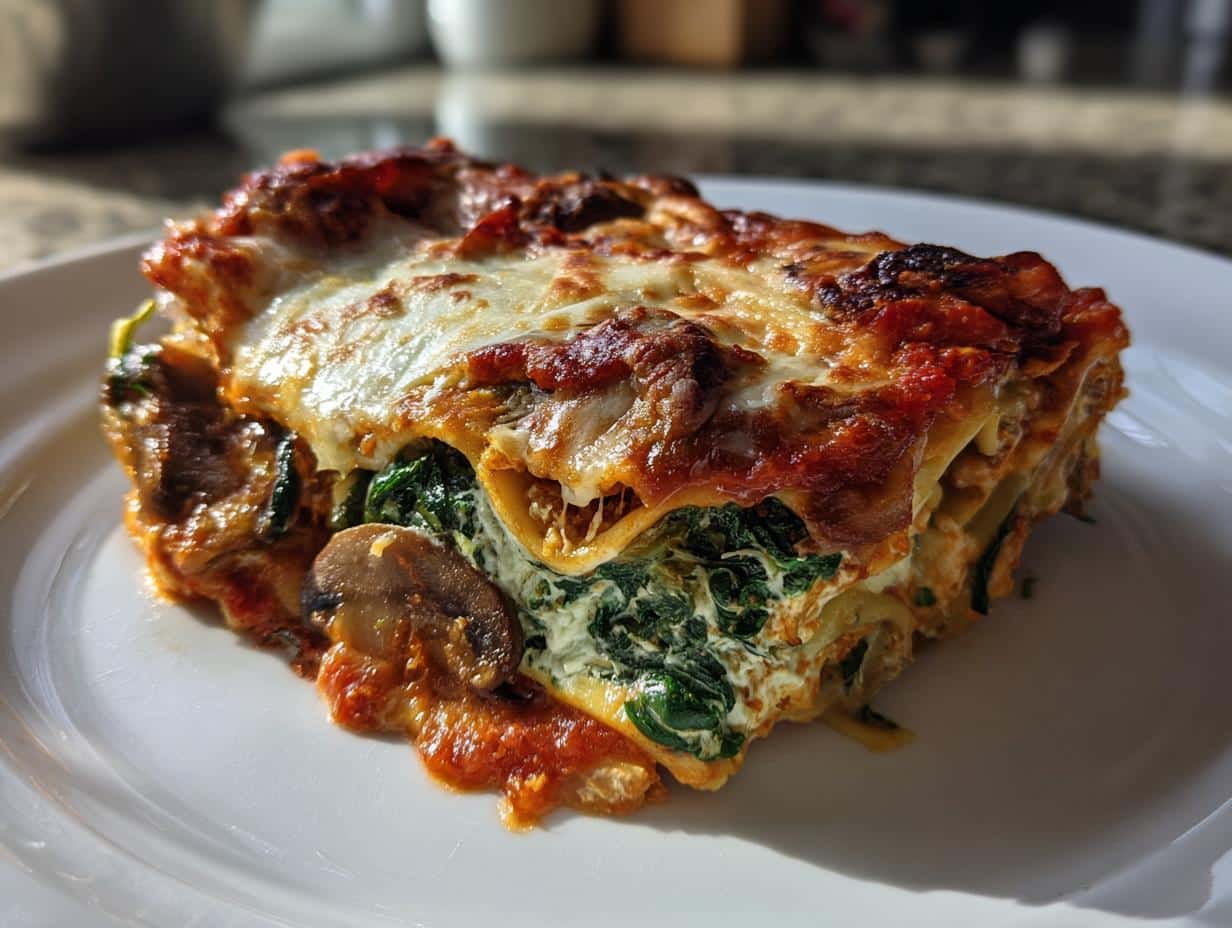 creamy spinach and mushroom lasagna - detail 1