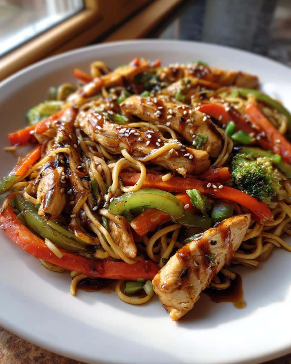 garlic chicken lo mein sauteed vegetables recipe - detail 1